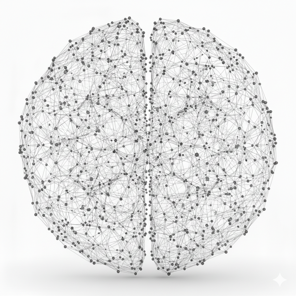 An abstract wireframe representation of a brain.