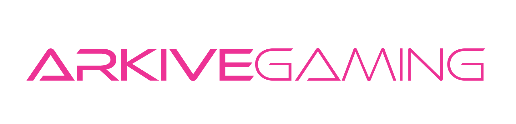 The logo of Arkive Gaming in pink stylized font on a black background.