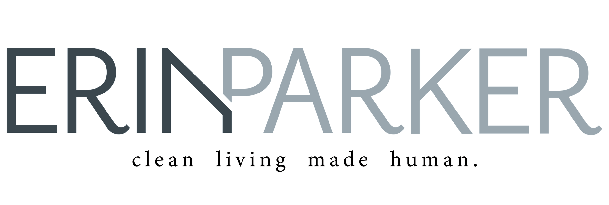 Logo with the text 'Erin Parker' and a tagline 'clean living made human'.