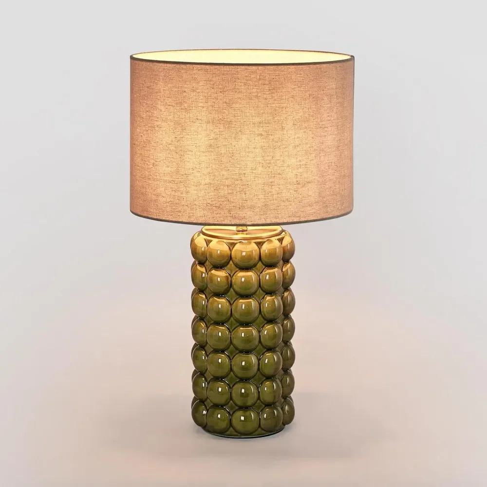 Green Table Lamp & Linen Shade