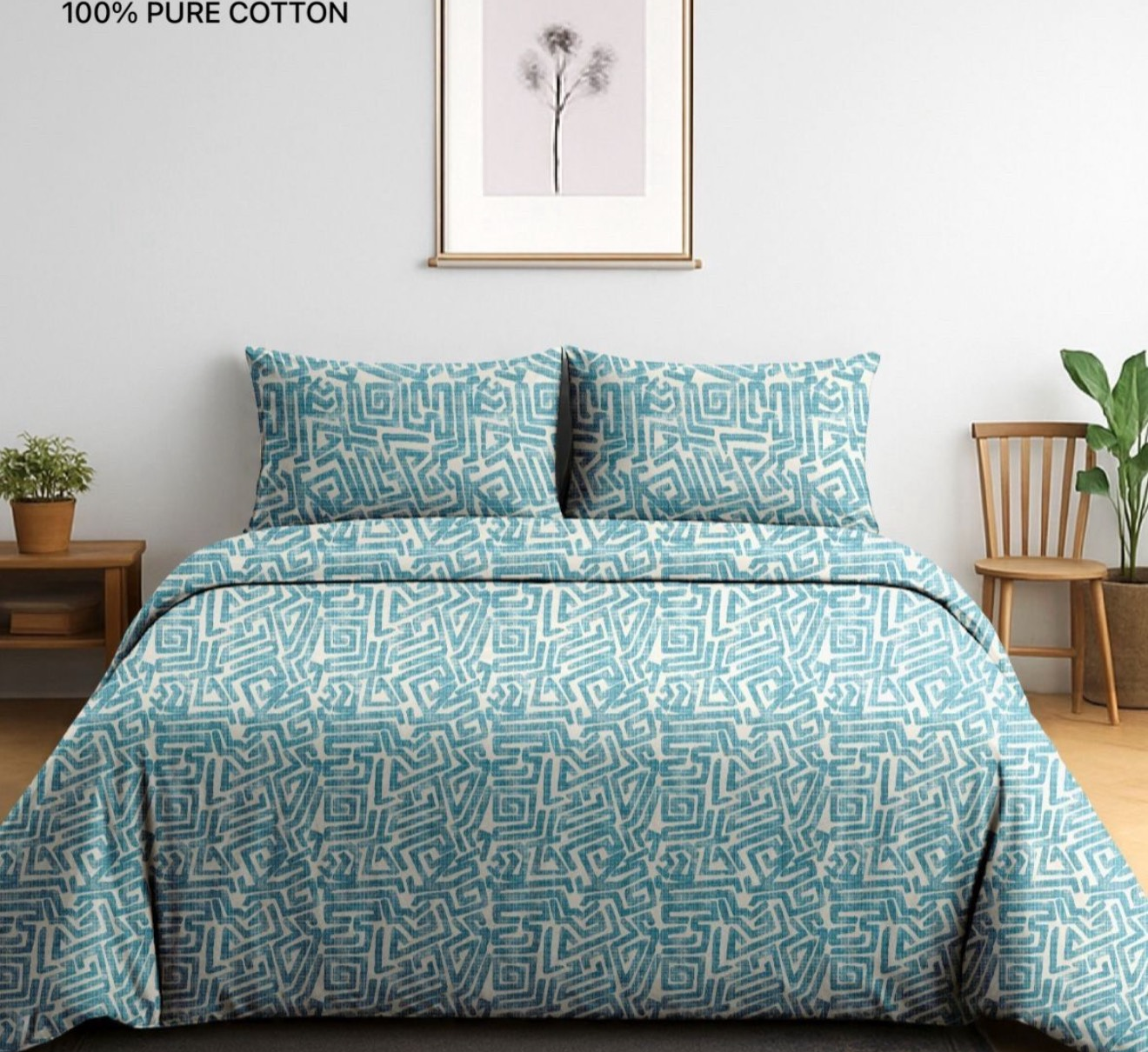 Azure Maze Cotton Bedsheet