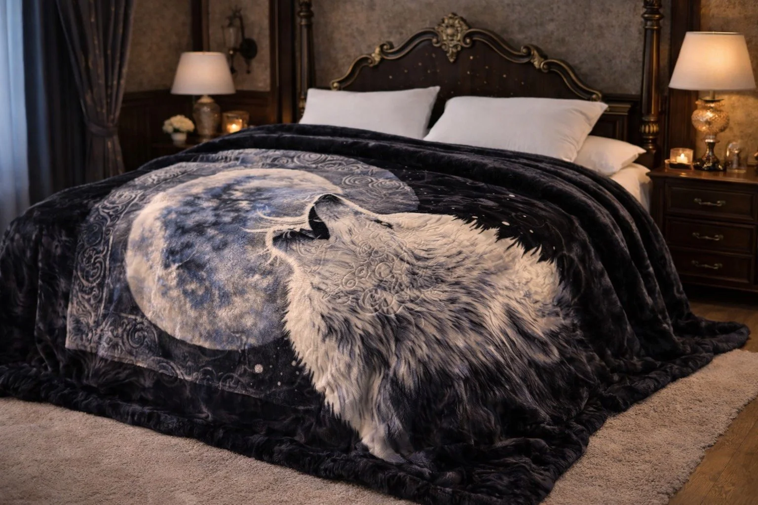 Lunar Wolf Heavyweight Velvet Blanket