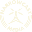 LOGO OF NARROWCAST MEDIA, A FIRM WITH CEO ROB FLAHERTY. A HANDRAWN RADIO TOWER WITH LIGHTNING BOLTS COMING OFF THE TOP. IT IS CIRCLED BY THE WORDS "NARROWCAST MEDIA"
