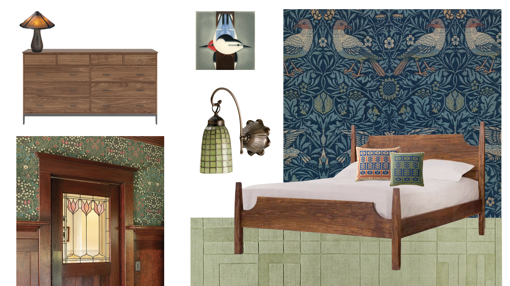 A "Craftsman" themed bedroom Mood Board.