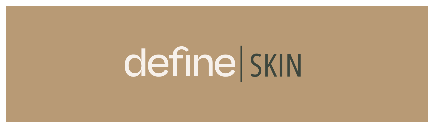 Text reading 'define SKIN' on a beige background.