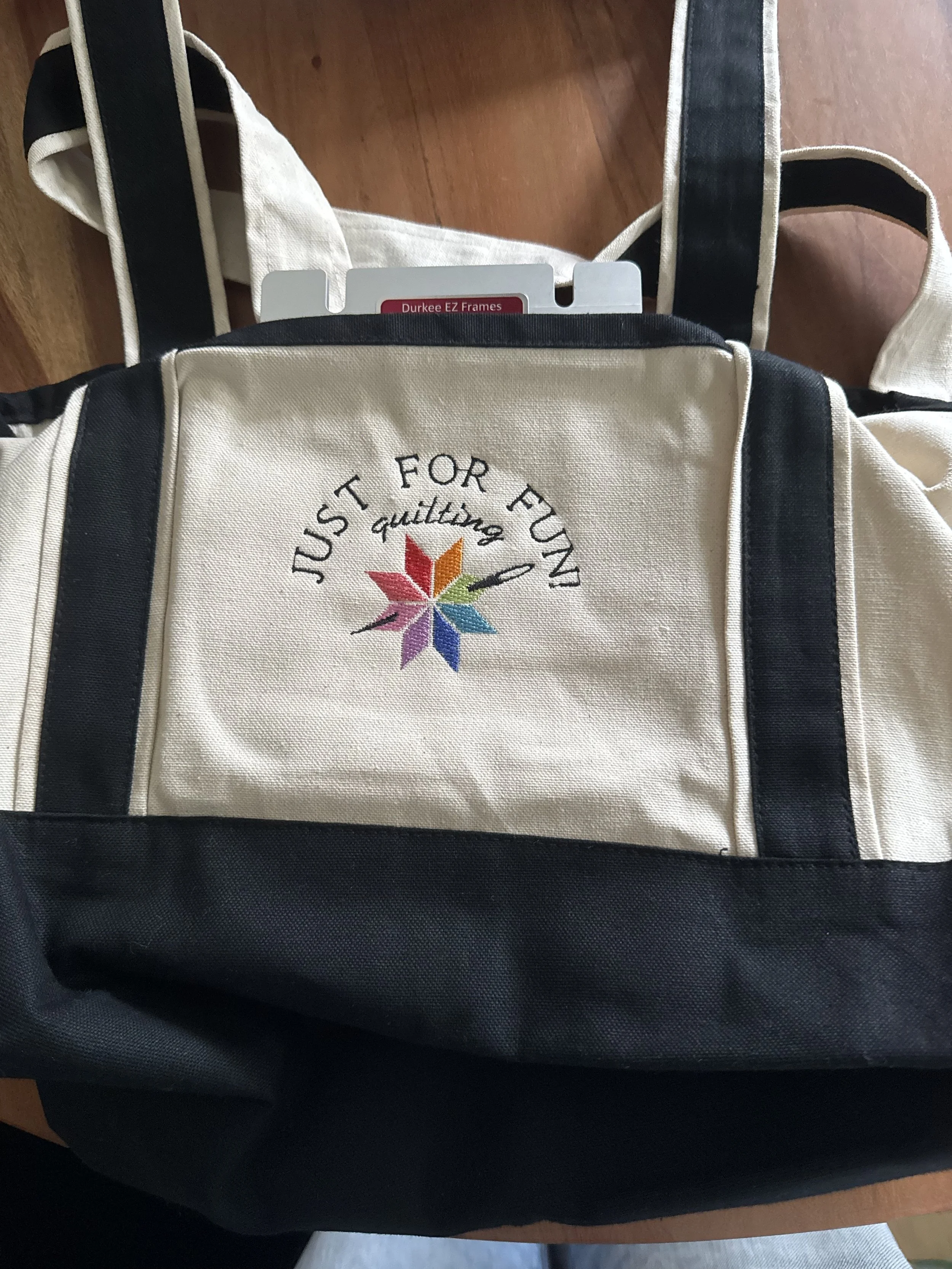 Embroidered Customzed Logos, Bags, and Tee's for Just for Fun Quilting