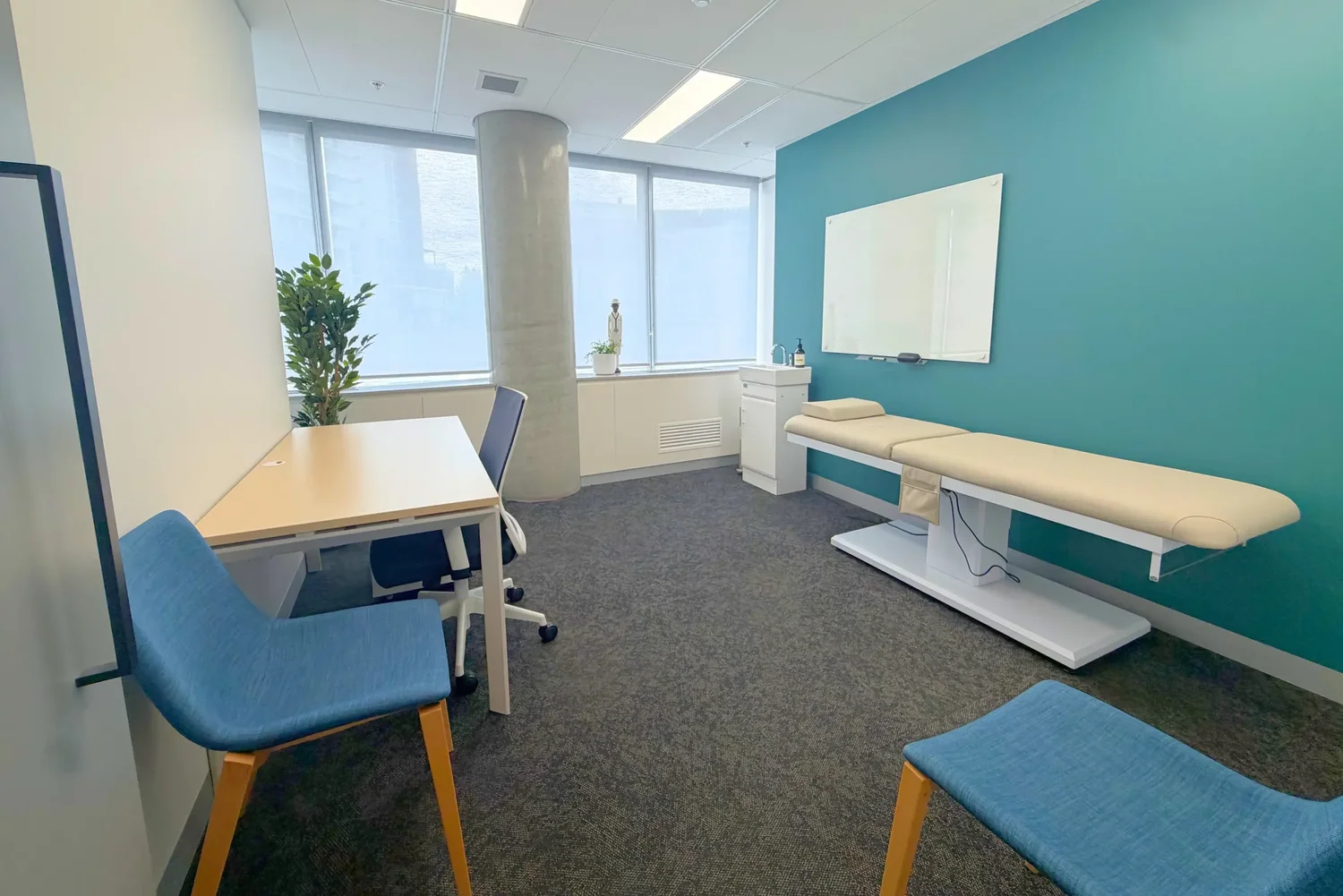 Consulting room with teal feature wall