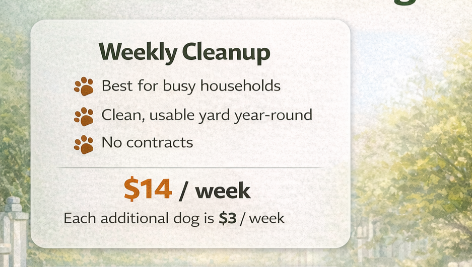 Weekly dog poop scooping service. pet waste removal