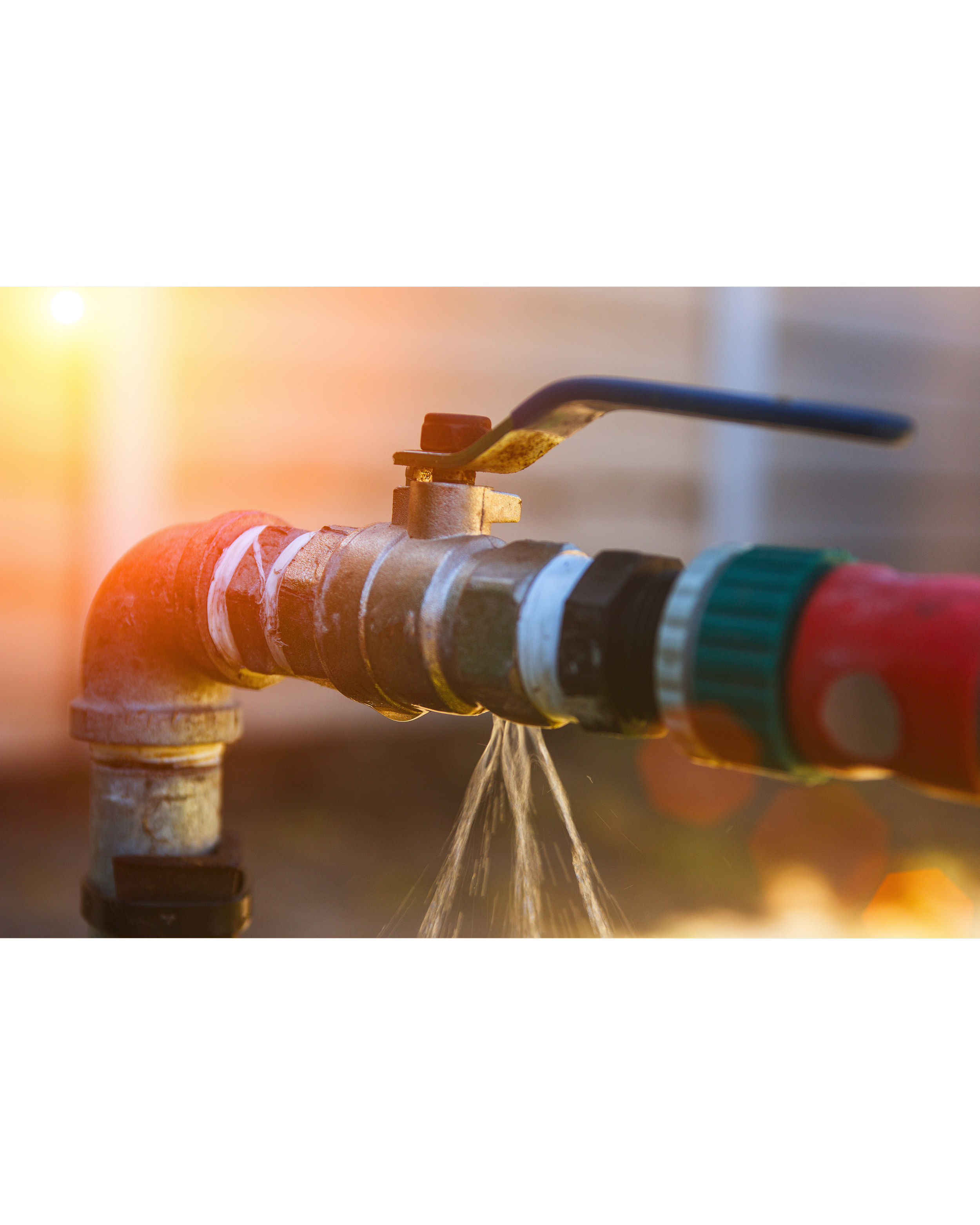 Close-up of a garden hose connected to a faucet, with water flowing out.