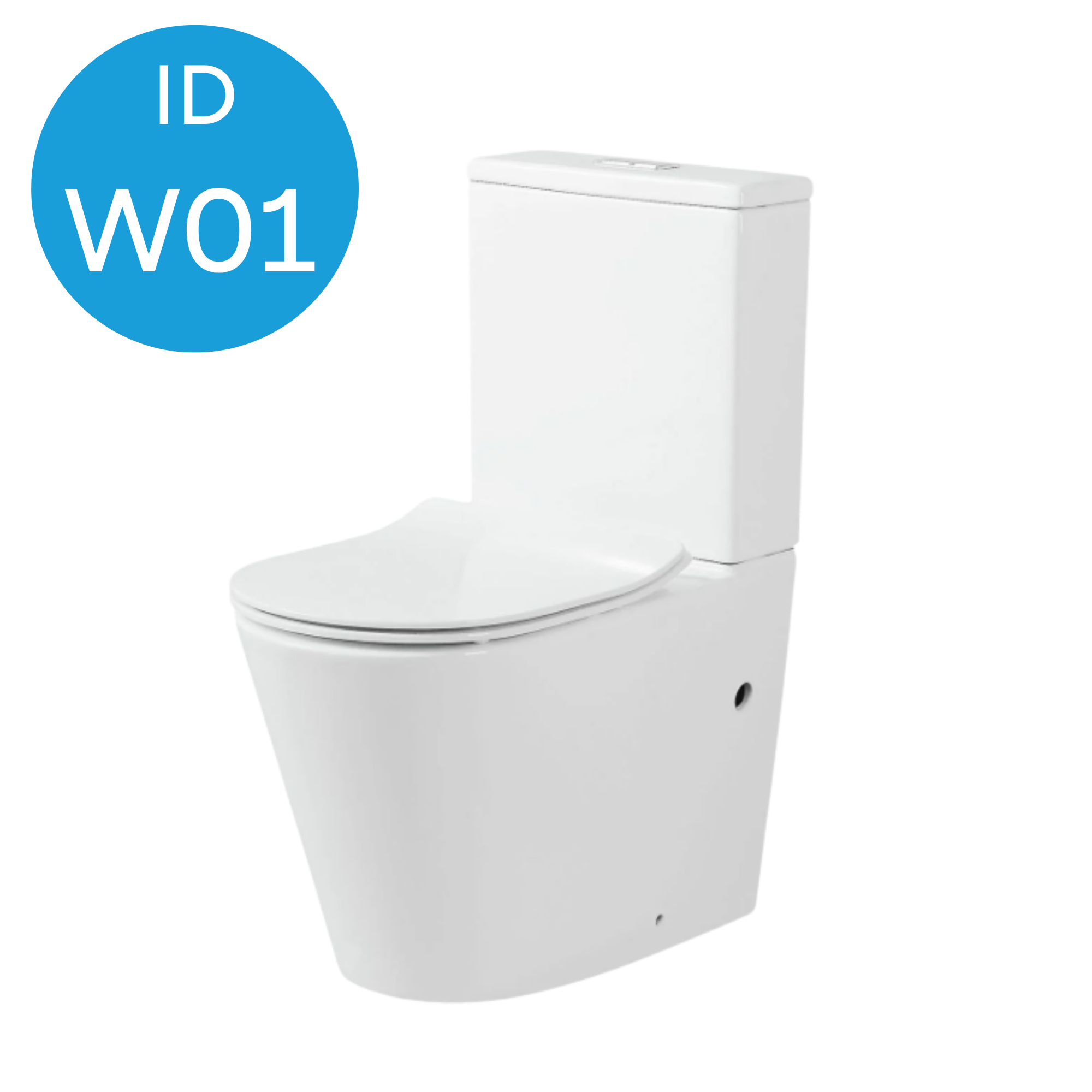 A white toilet with a closed lid and a flush button on top, depicted against a plain white background.