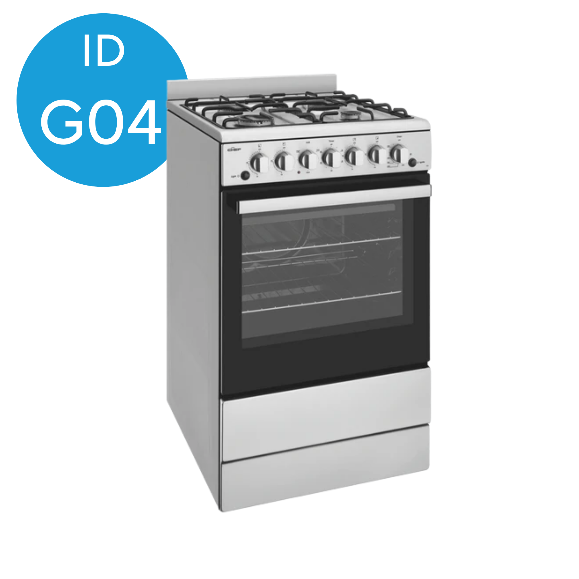 Modern stainless steel gas stove with five burners and oven.