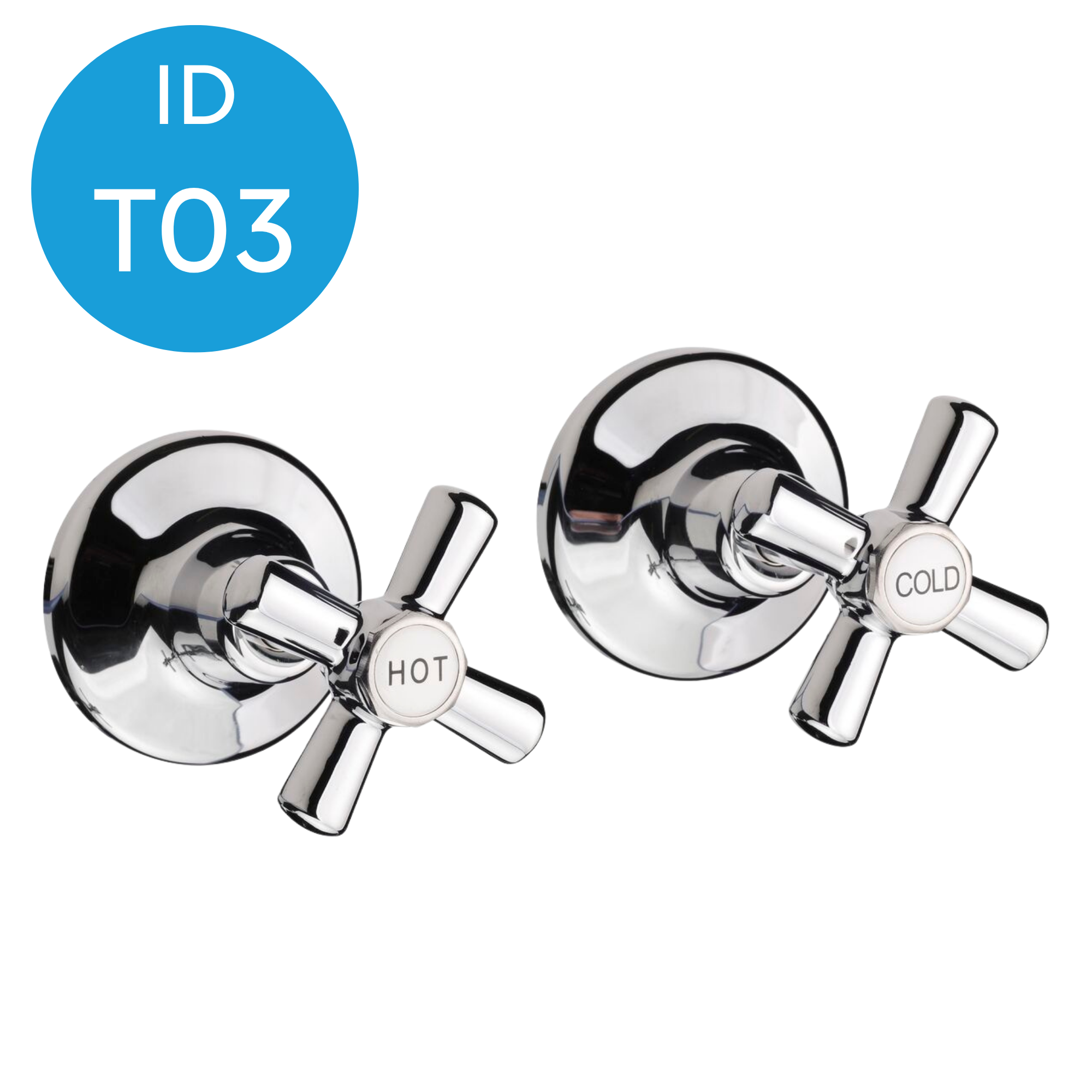 Chrome kitchen or bathroom faucet with temperature control handles labeled 'HOT' and 'COLD'.