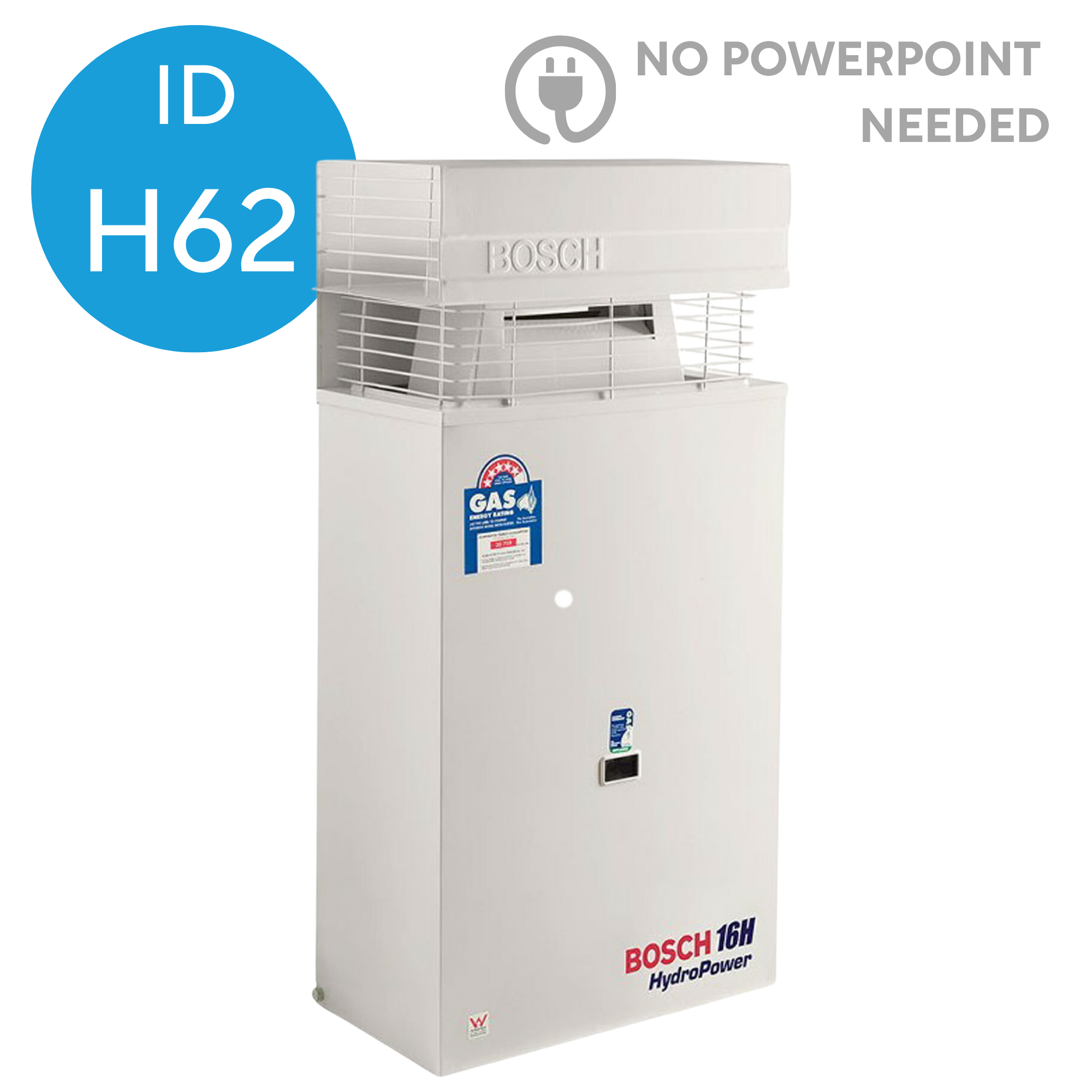 White Bosch hydrogen fuel cell generator with a blue and red Bosch HydroPower logo