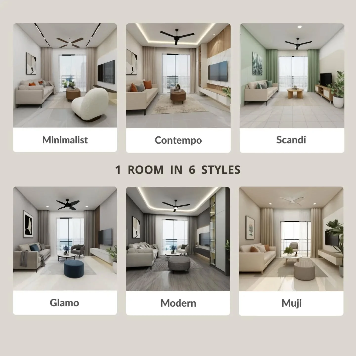 One Living Room. 6 Renovation Styles. Save This Before You Renovate 🔥✨

Same space.
6 completely different vibes.

🤍 Minimalist &ndash; clean &amp; calming
🖤 Contempo &ndash; sleek &amp; bold
🌿 Scandi &ndash; bright &amp; cozy
💎 Glamo &ndash; el