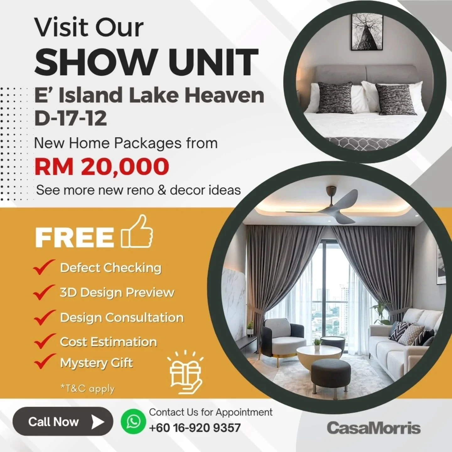 🚨You're invited to visit our newly completed show unit at E'Island Lake Haven Residence to get:

🌟 FREE Defect Checking
🌟 FREE 3D Design Preview
🌟 FREE Design Consultation
🌟 FREE Cost Estimation
🌟 FREE Mystery Gift
*T&amp;C apply

📍D-17-12 E' 