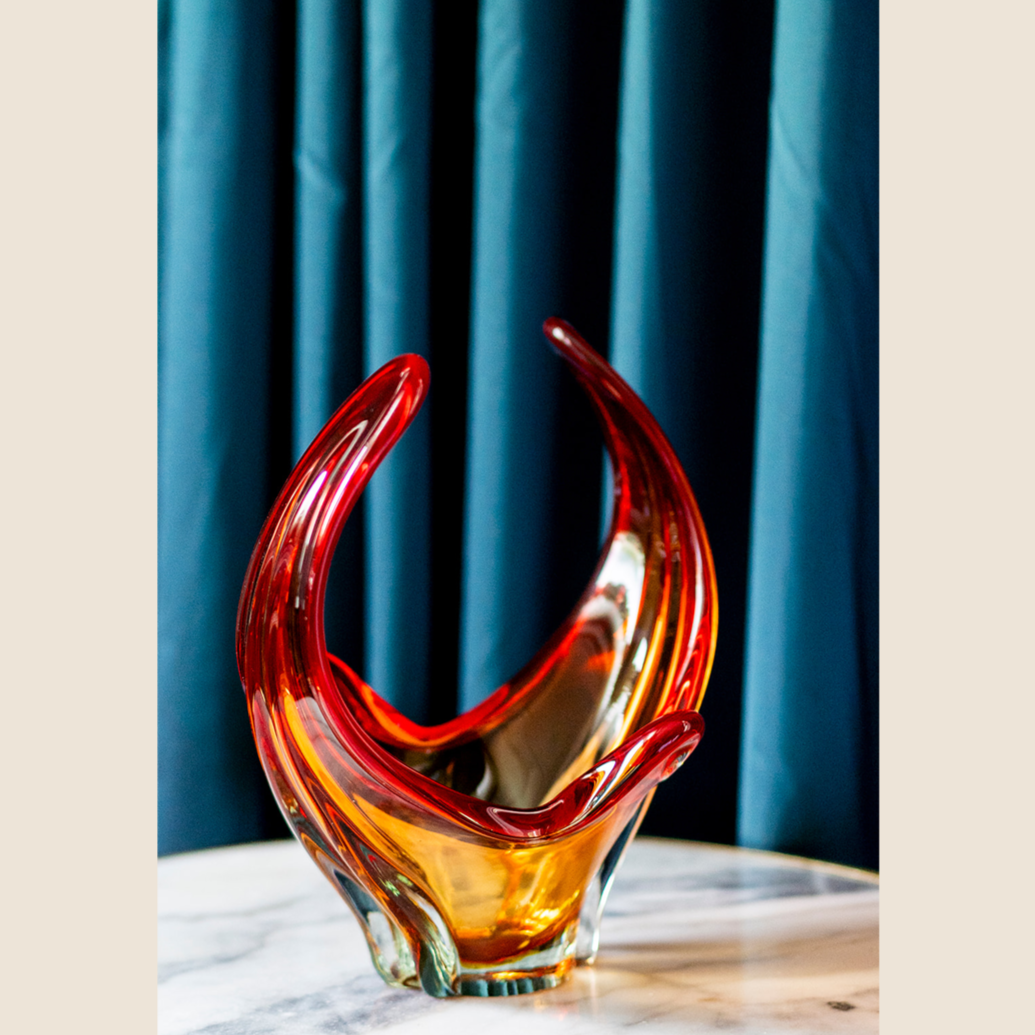 1960s Italy - Murano red & orange sculptural bowl