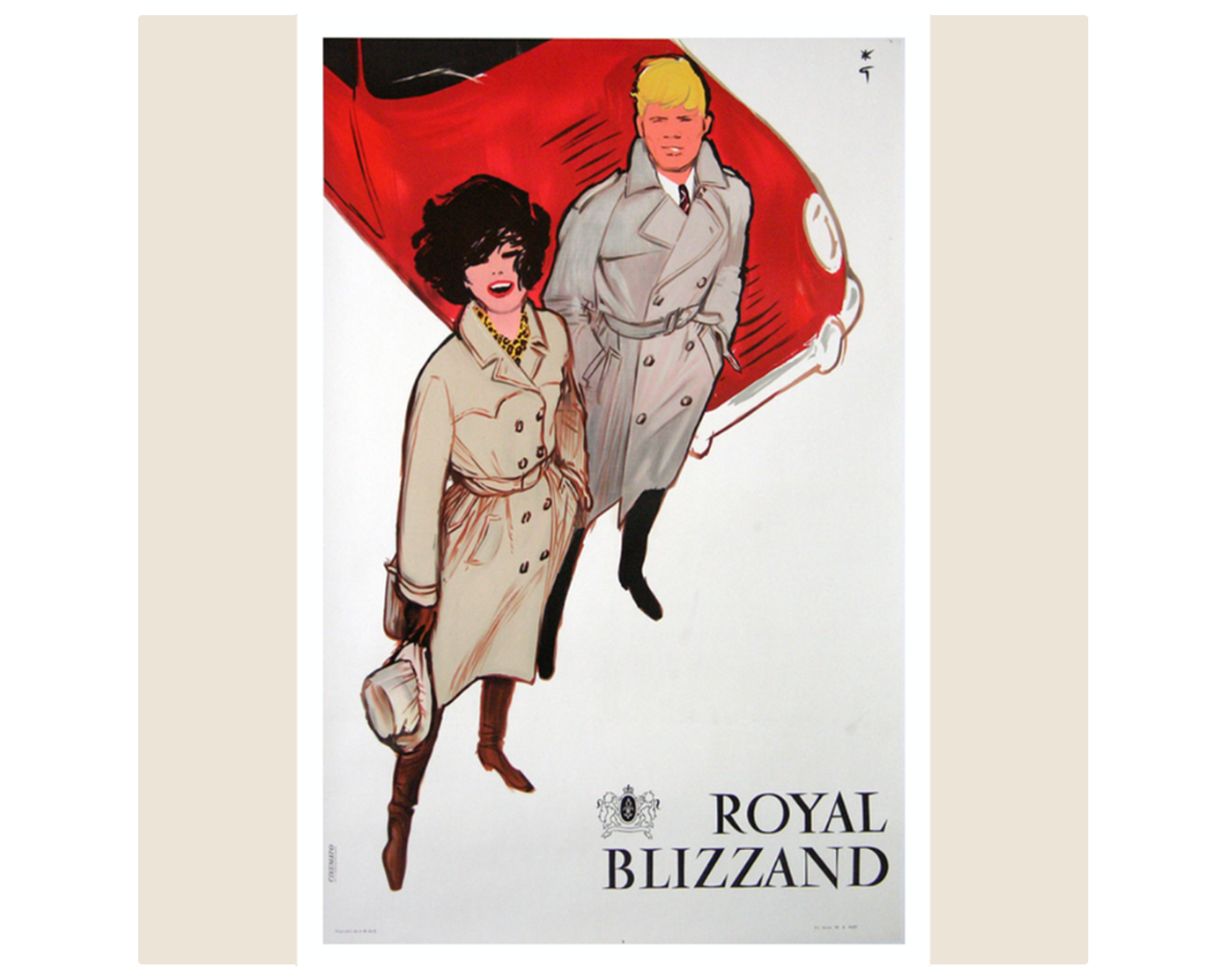 1950s Rene Gruau Poster - Royal Blizzand 'Red Porsche' (Linen backed)