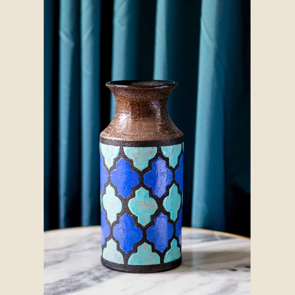 1960s Italy - Bitossi Piastrelle vase with indigo & sky blue panels
