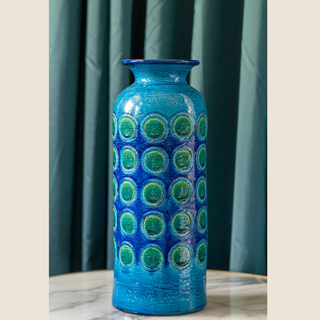 1960s Italy - Bitossi Londi Ikano 'Rimini Blu' vase with green details