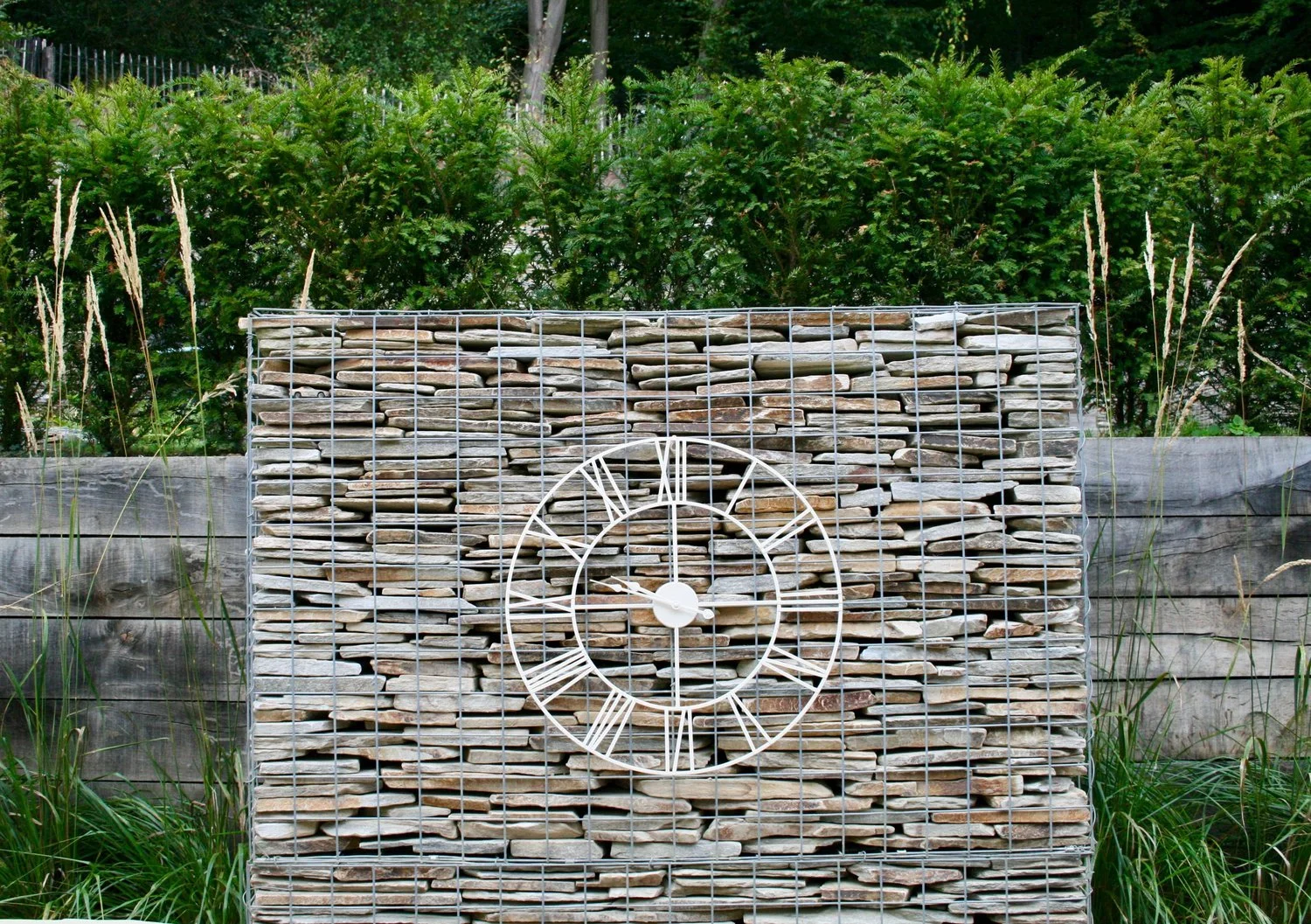 Completed garden with gabion walls and planting, South West France