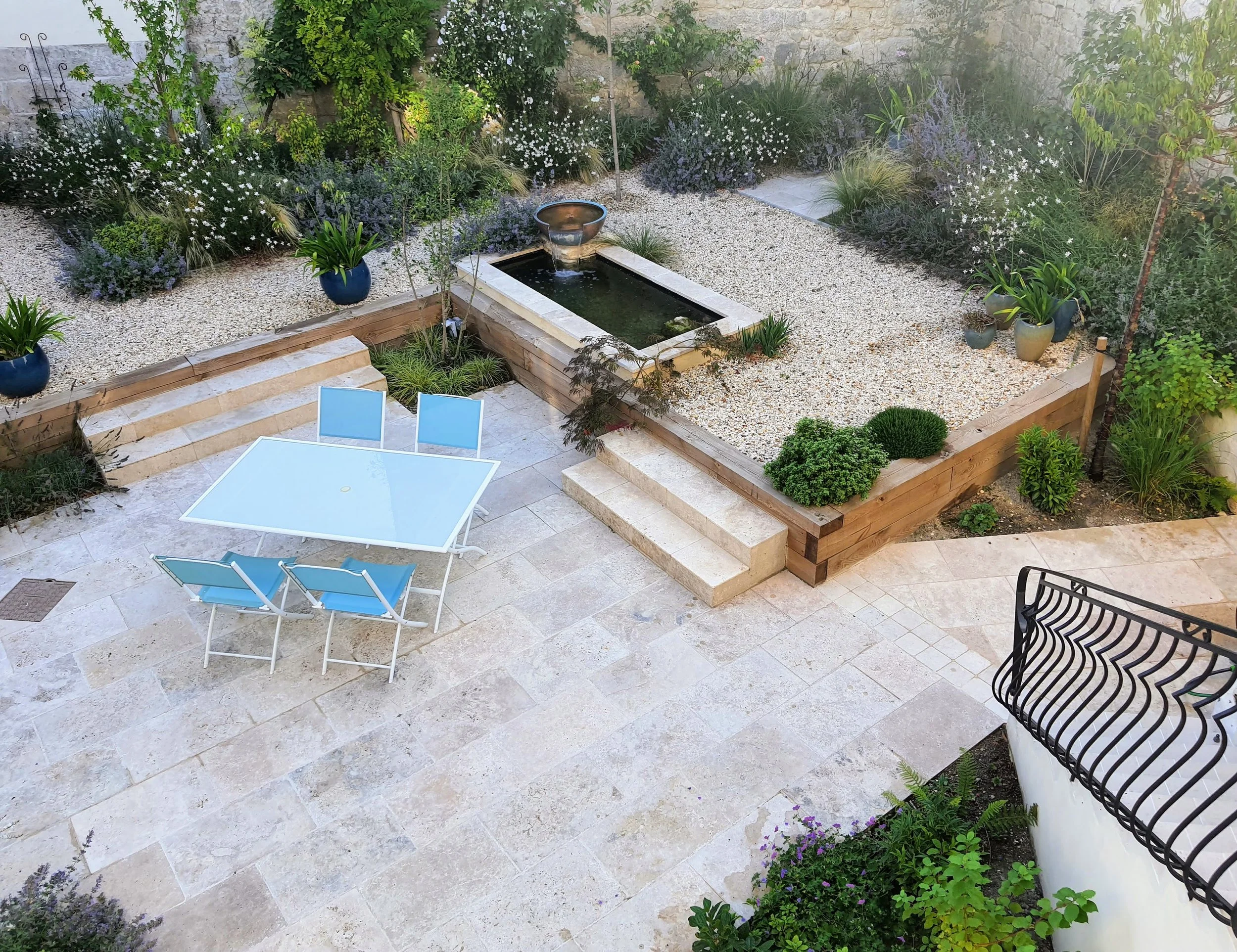 Urban courtyard garden with water feature