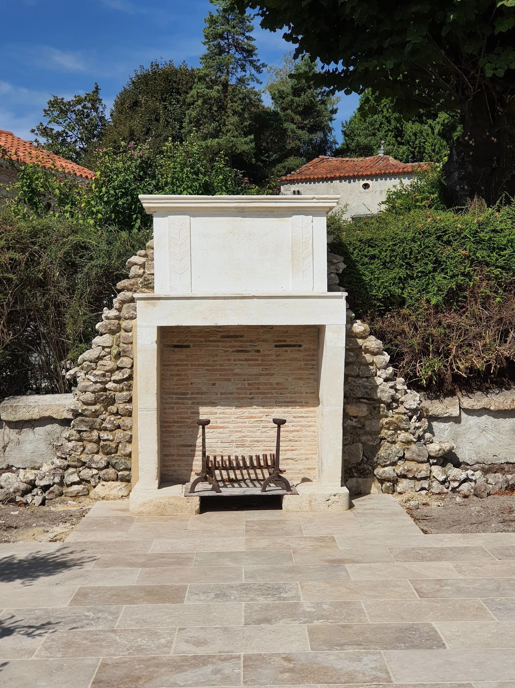 Garden fireplace installation and paving works