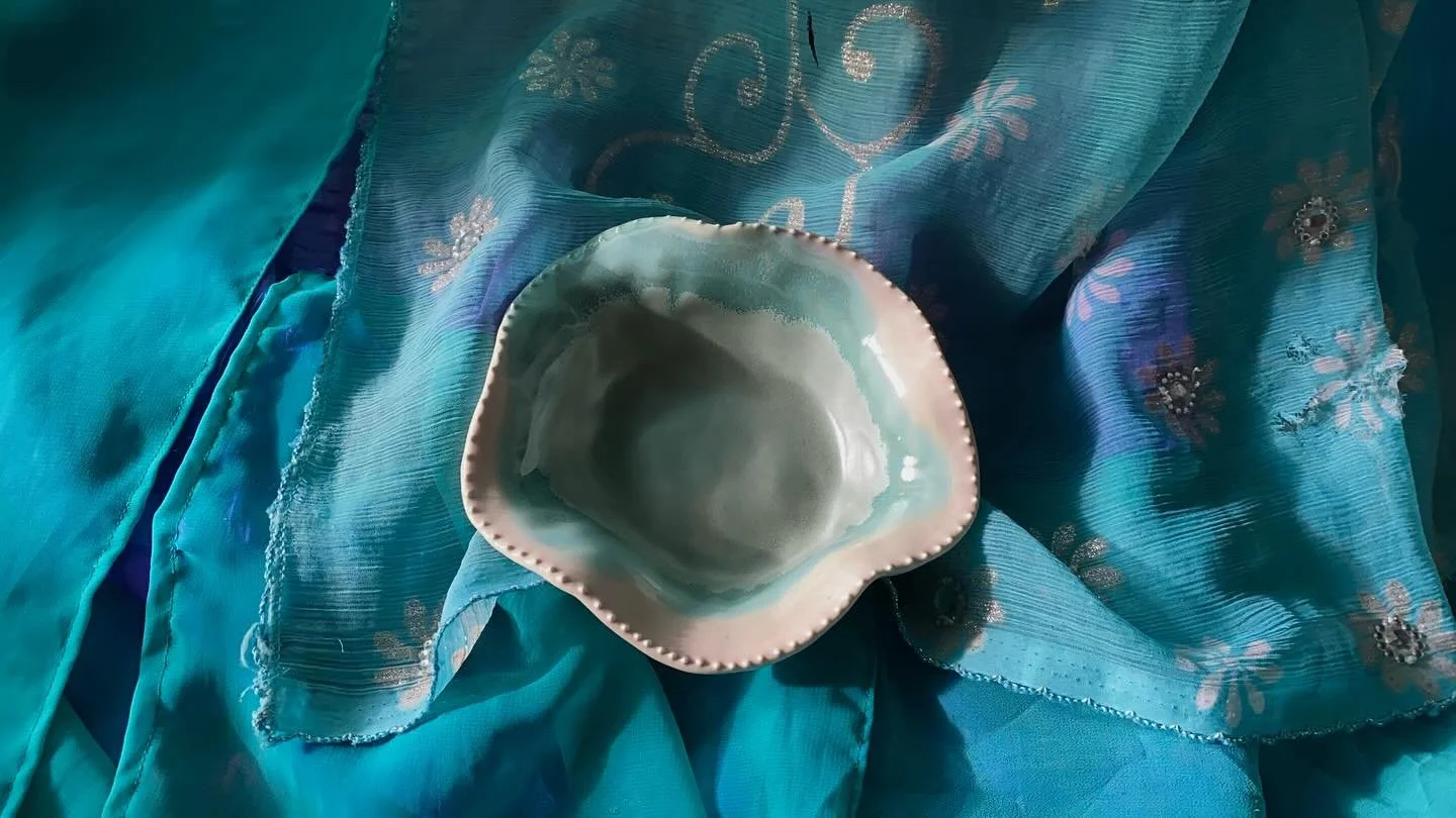 exploring colour and shape, two small dishes that remind me of abalone &amp; water. perfect for holding precious things and sitting on a well lit window sill 

#perthartist #perthceramics #australianceramics #emergingart #perthisok