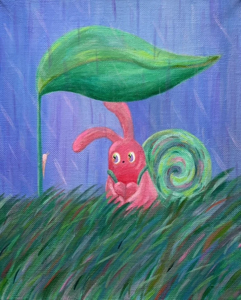 Shelter on a Rainy Day, 2026, Acrylic on Canvas, 27.3 x 22.0 cm 