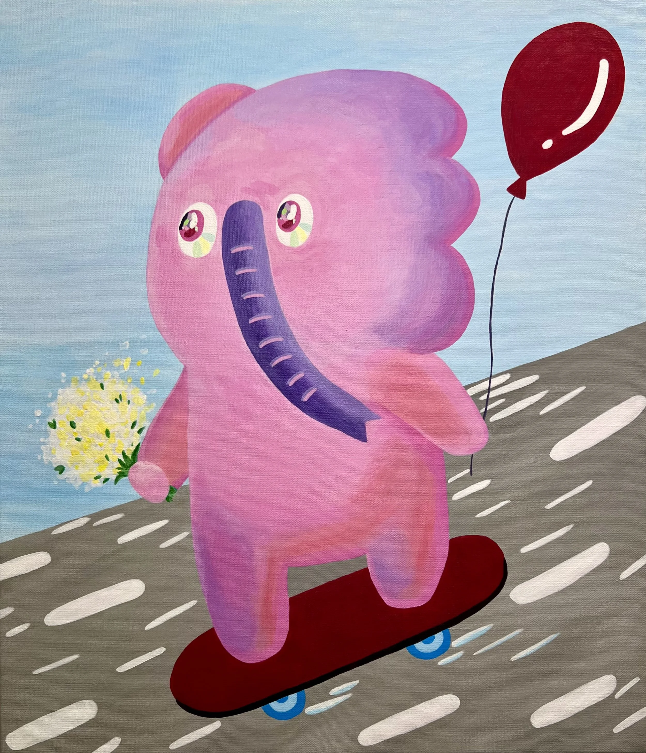 Rolling with blooms and a balloon, 2025, Acrylic on canvas, 53.0 × 45.5 cm  - Sold · Private Collection