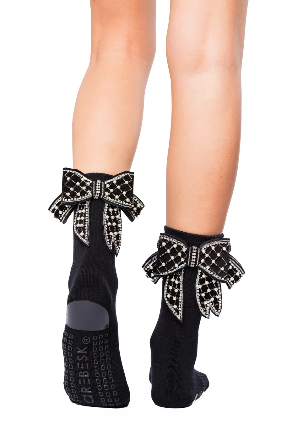 Crew grip sock with bow detail - in Balck