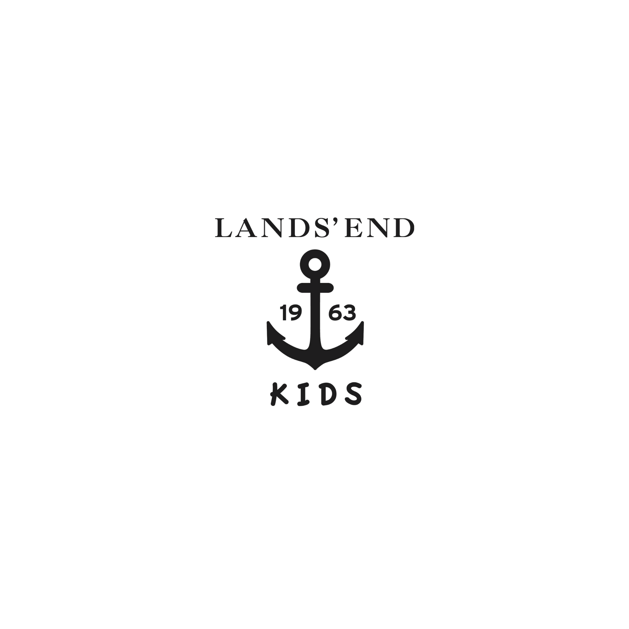 Schwarzes T-Shirt mit gedrucktem Logo, das einen Anker, die Worte 'LANDS' END' und 'KIDS' sowie die Jahreszahl '1963' zeigt.