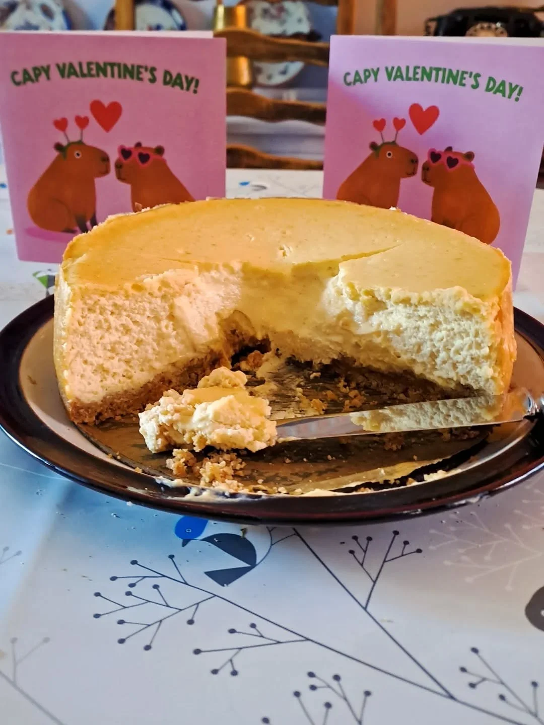 Love is buying each other the same Valentine's Day card (my love for capybara's is fierce)
And...making THE best baked cheesecake, (despite our son  hacking it pieces when cutting )

Love and light joyful followers all.x

#valentinesday