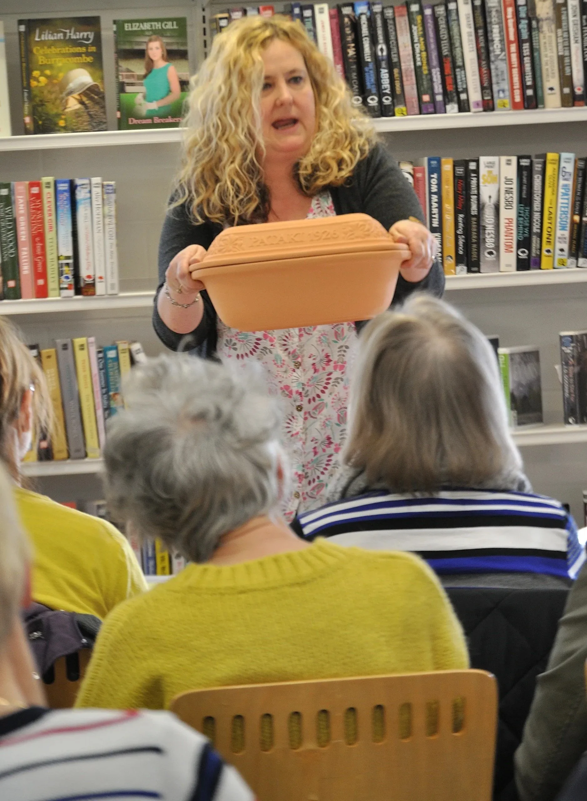 Historian Emma Kay delivering a workshop on food history at Freckleton Library, Lancashire