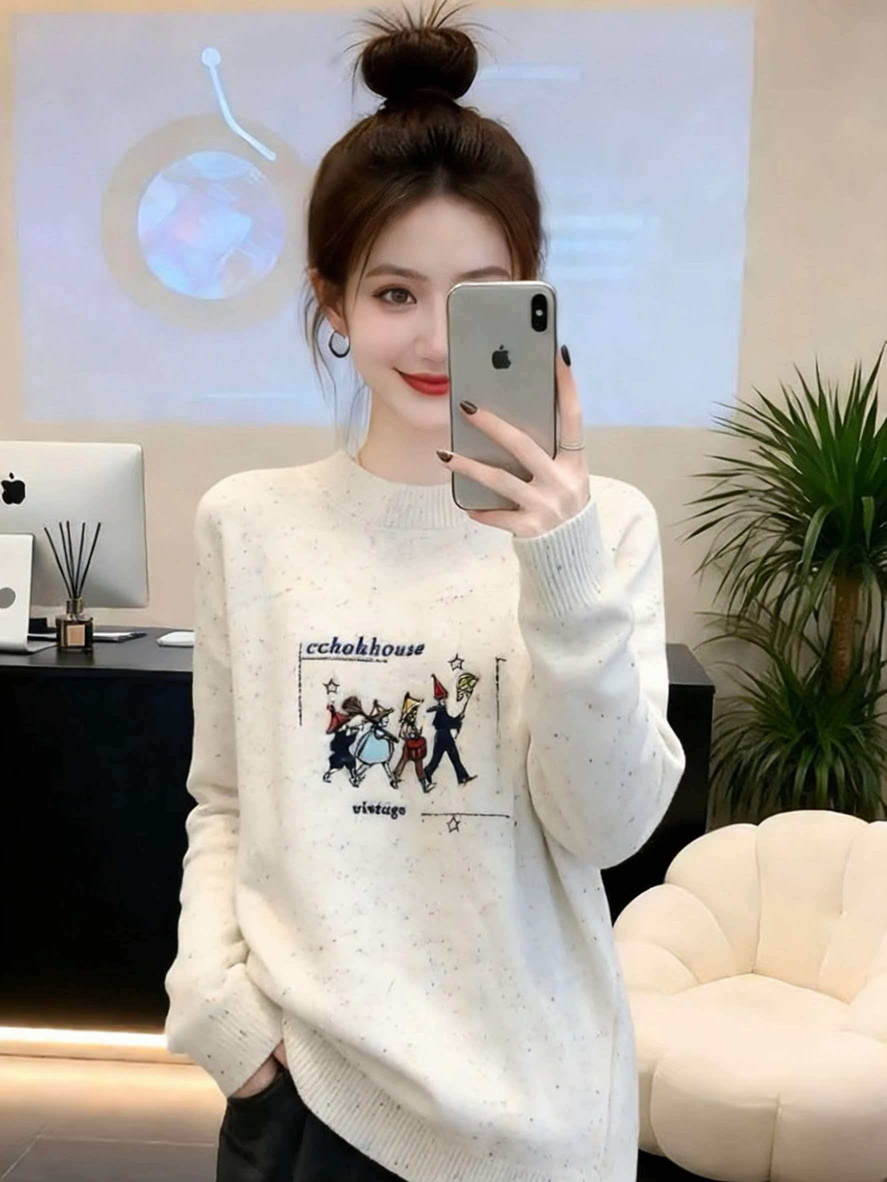 Vintage Cartoon Print Sweater