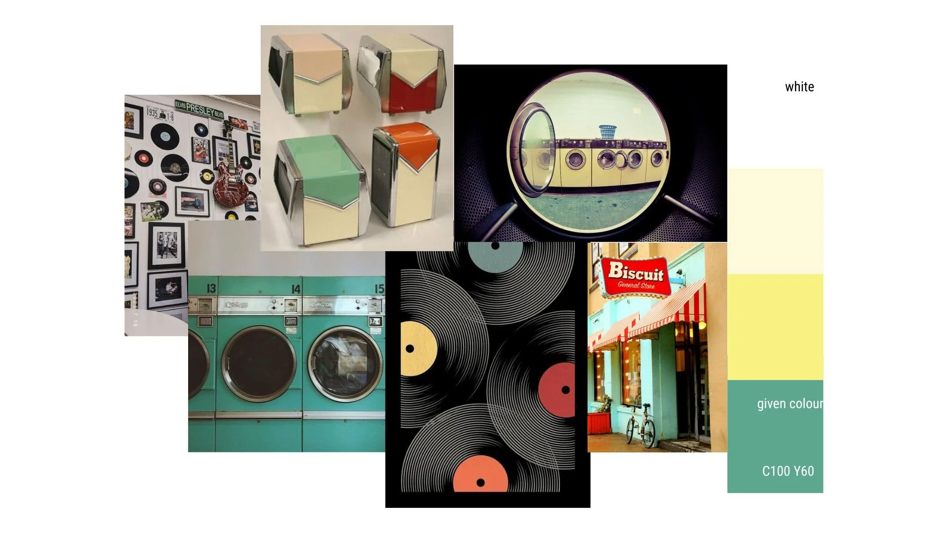 Moodboard bringing together colour, form, and visual references to guide pattern development.