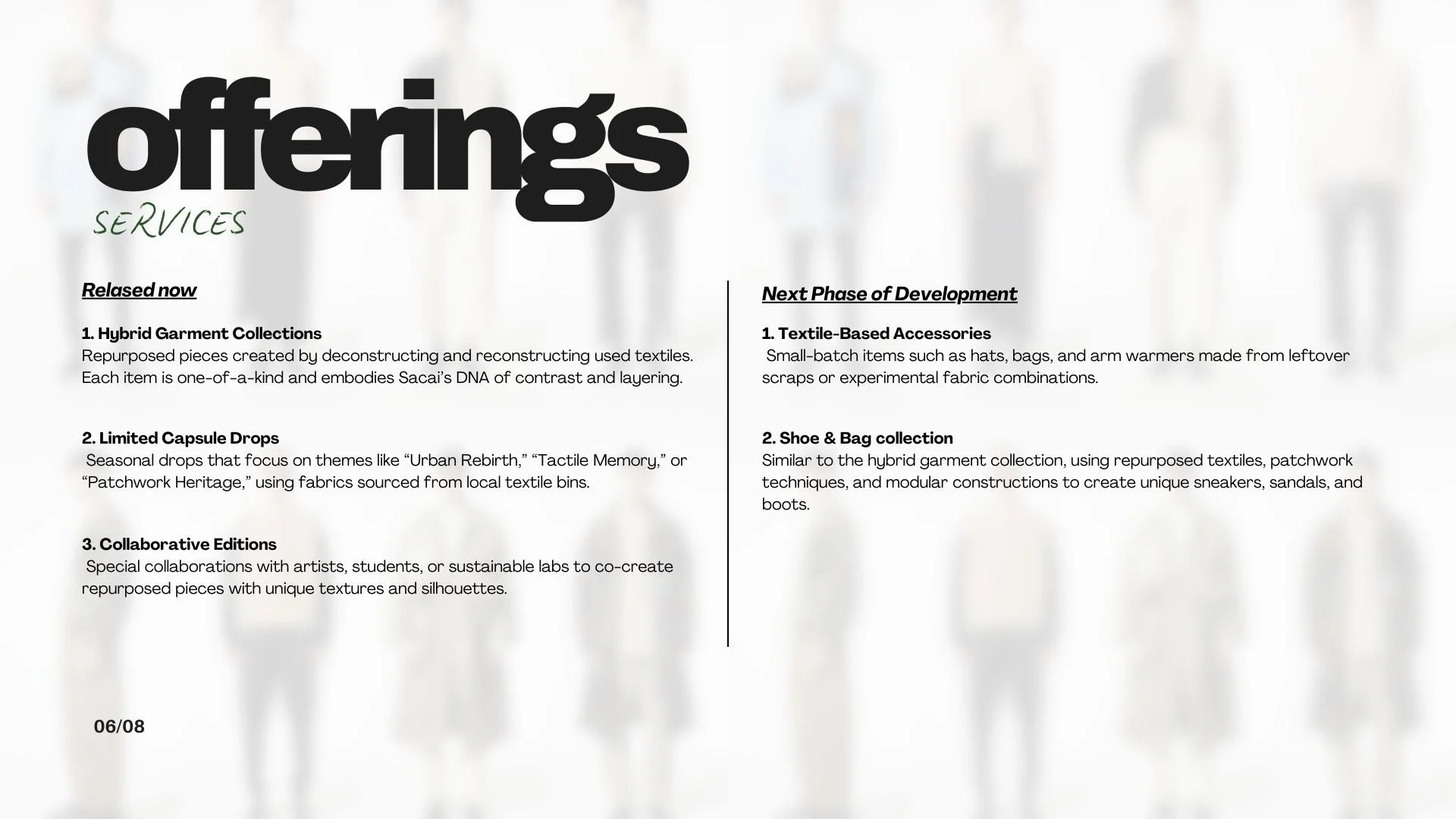 The brand launches with hybrid garment collections and limited capsule drops, supported by collaborative editions with artists and sustainability labs. These offerings emphasize exclusivity, craftsmanship, and experimentation while maintaining a circ