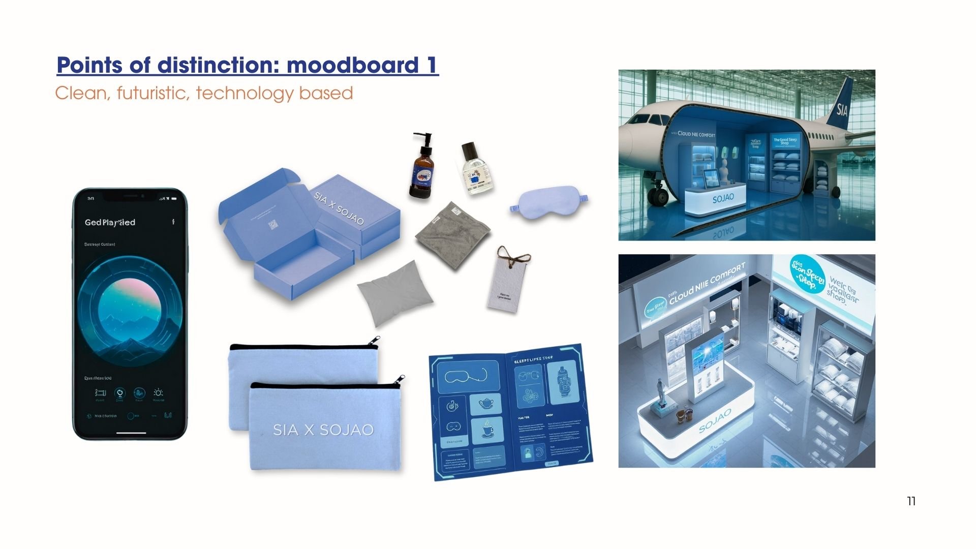 This direction explores a more futuristic and tech-forward interpretation of the SOJAO × SIA collaboration. The use of cool tones, digital interfaces, and sleek packaging positions the brand as innovative and system-driven, focusing on smart sleep so