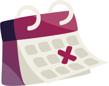 A cartoon calendar with a pink top and a red 'X' mark on a date.