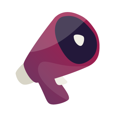 Close-up of a cartoon purple fish with large black eye and white mouth.