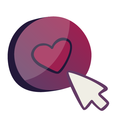 A heart inside a circle with a computer cursor pointing at it, suggesting a like or favorite button.