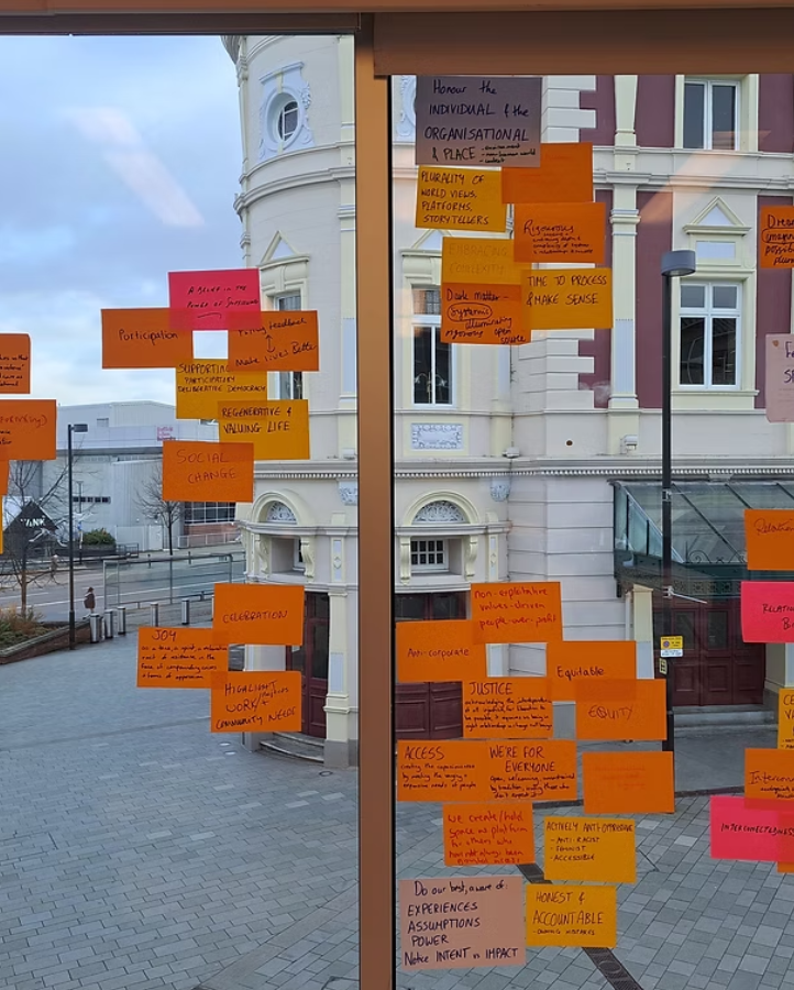 Post it notes on a window