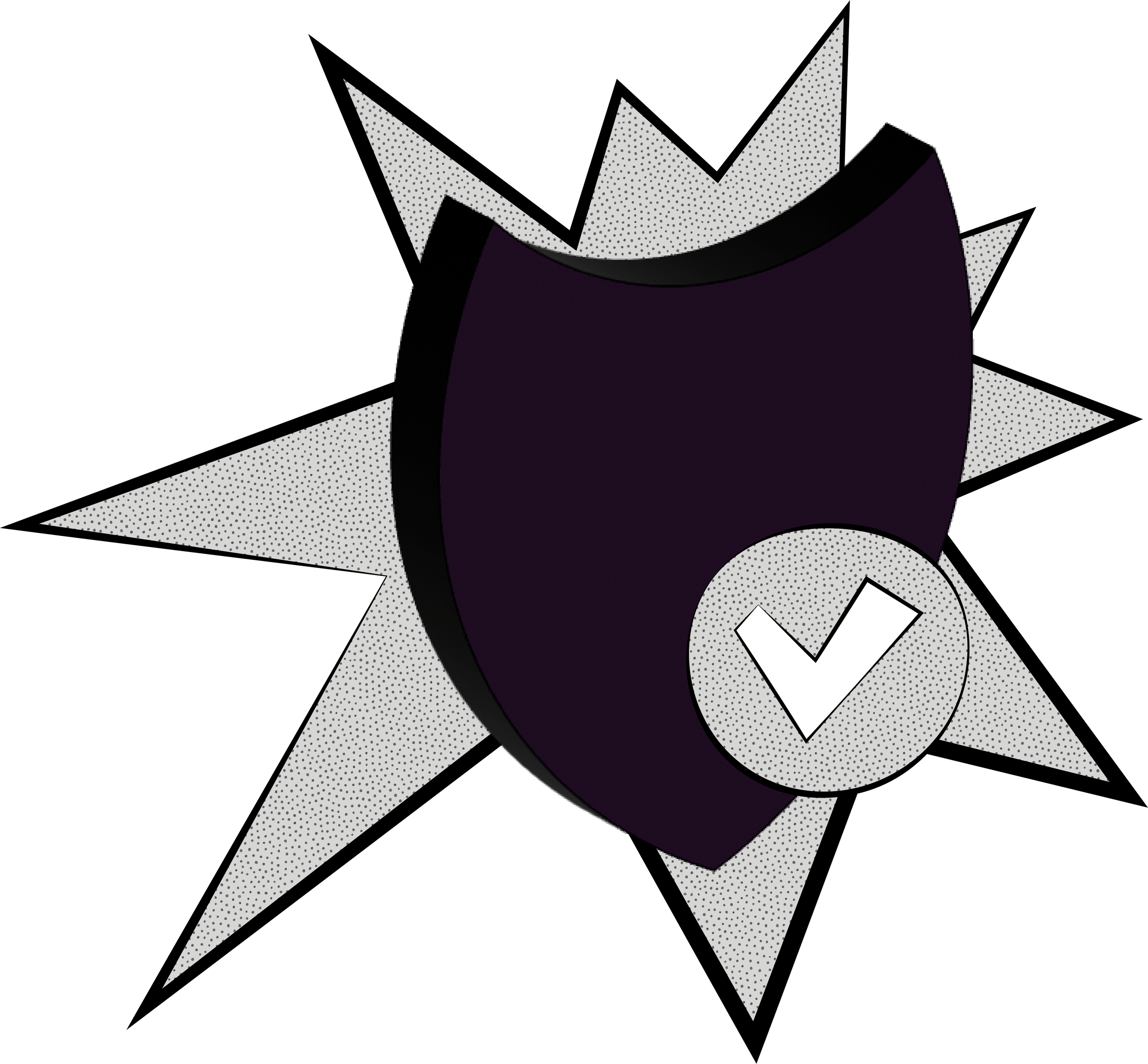 Close-up of a geometric, abstract, two-dimensional art piece with sharp angles, bold lines, and contrasting colors including black, white, purple, red, and teal.