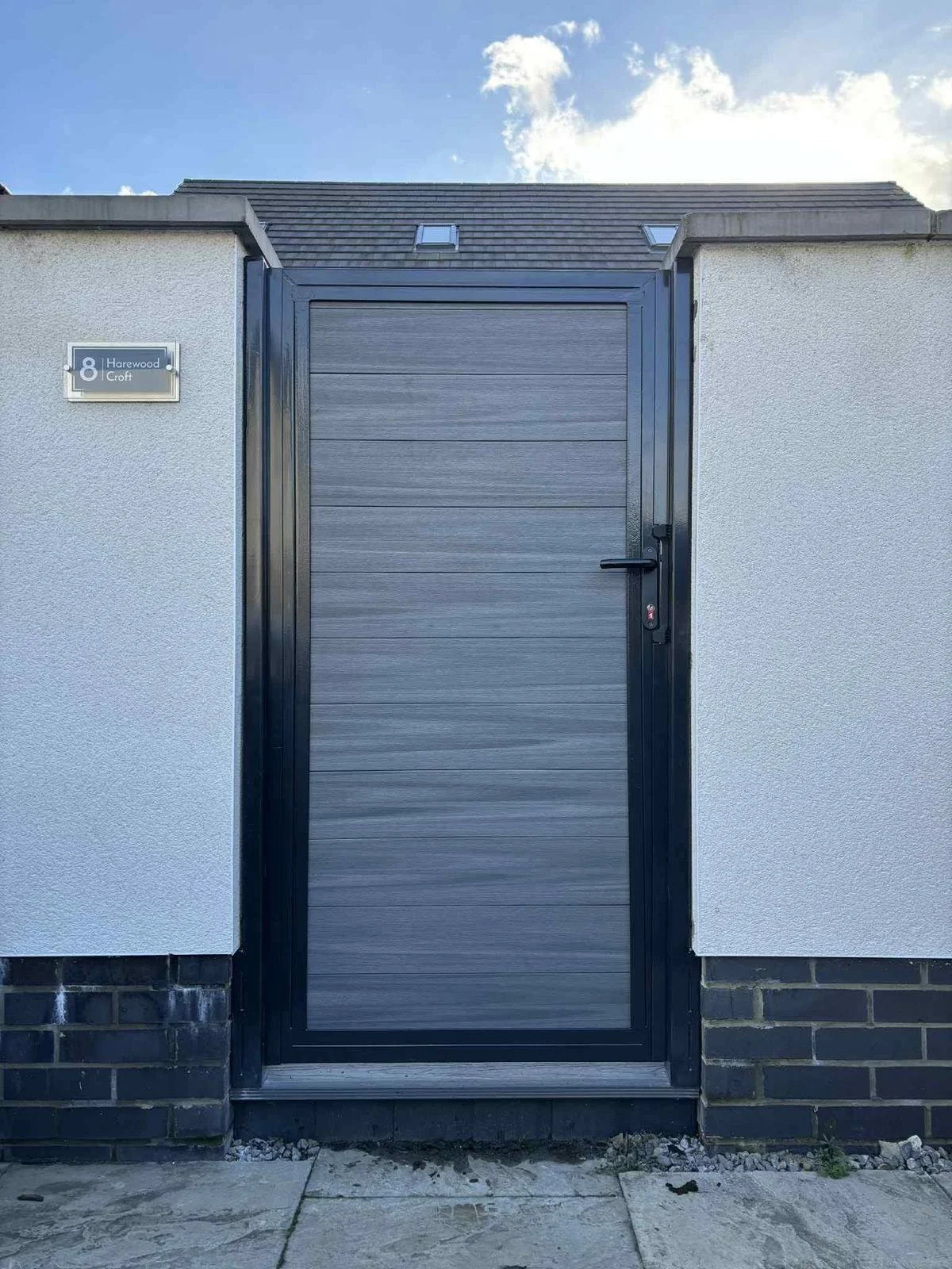 A sleek & modern pedestrian gate, Fabricated & installed by Whitworth Fabrications in Pontefract