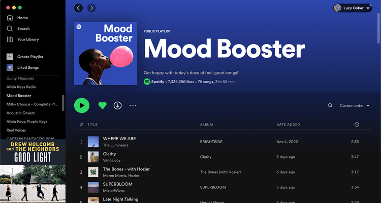 Spotify playlist page