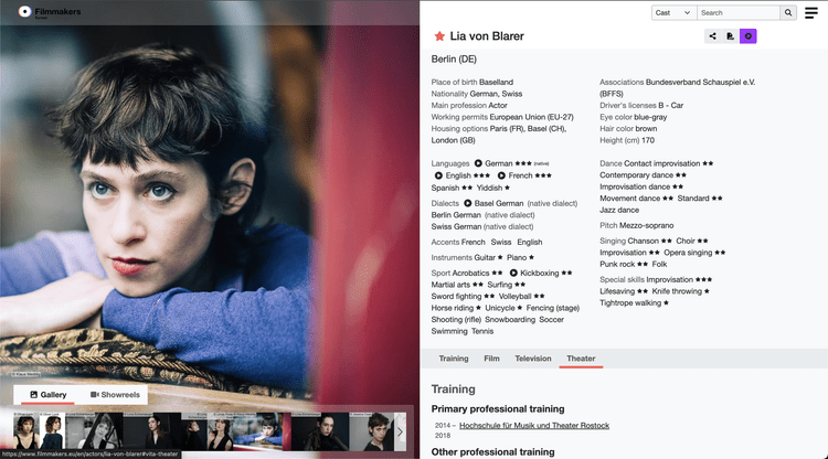 Final media-first actor profile in light mode — expanded view with image and supporting data side by side