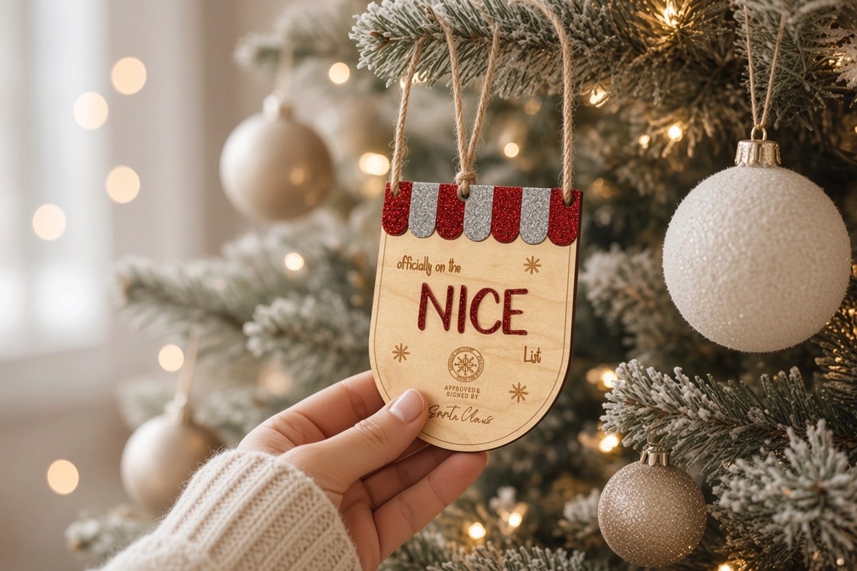 'Officially on the Nice List' Wooden Christmas Ornament