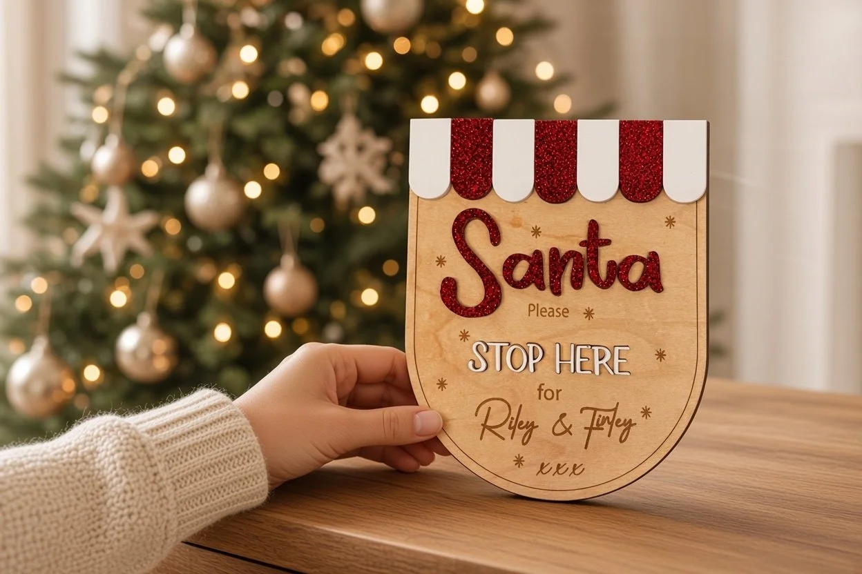 Personalized Wooden 'Santa Stop Here' Sign