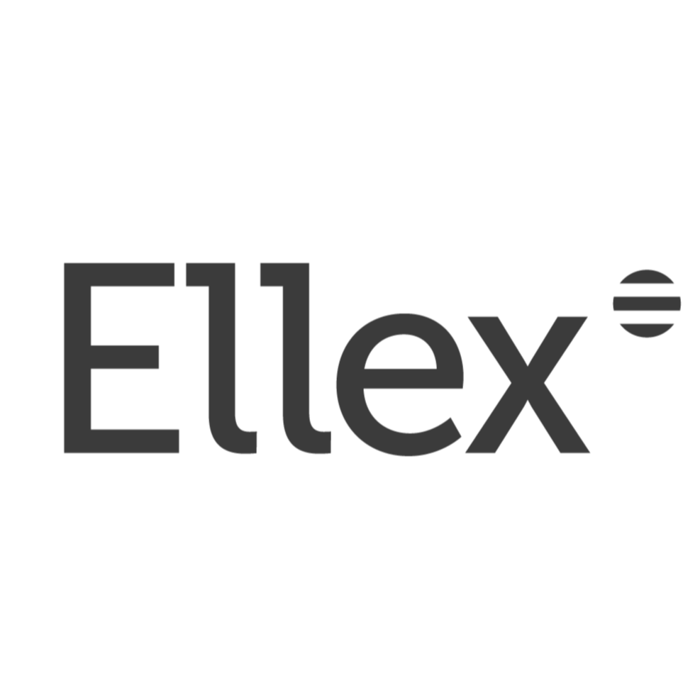 A black logo with the word "Elex" in large letters and a small, stylized icon resembling a wifi signal or broadcast symbol to the right.