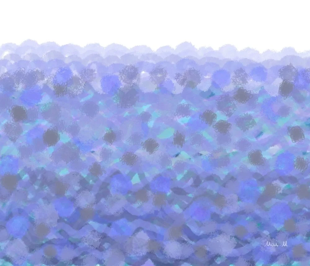 基本価格　10000JPYC　　袖ーSleeve　　毛糸でざっくり編まれたセーターの袖を描きました。たくさんの繊維が絡んでいる様子と、擦れてできた毛玉を表現しています。