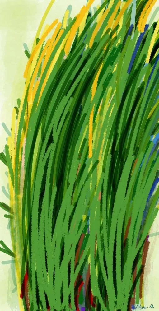 基本価格　10000JPYC　　生命力ーVitality　　光を浴びて植物が伸びていくところを描きました。力強い生命力を表現したくて勢いよくブラシを動かして一気に描き上げました。イキイキしていて元気のいい植物です。